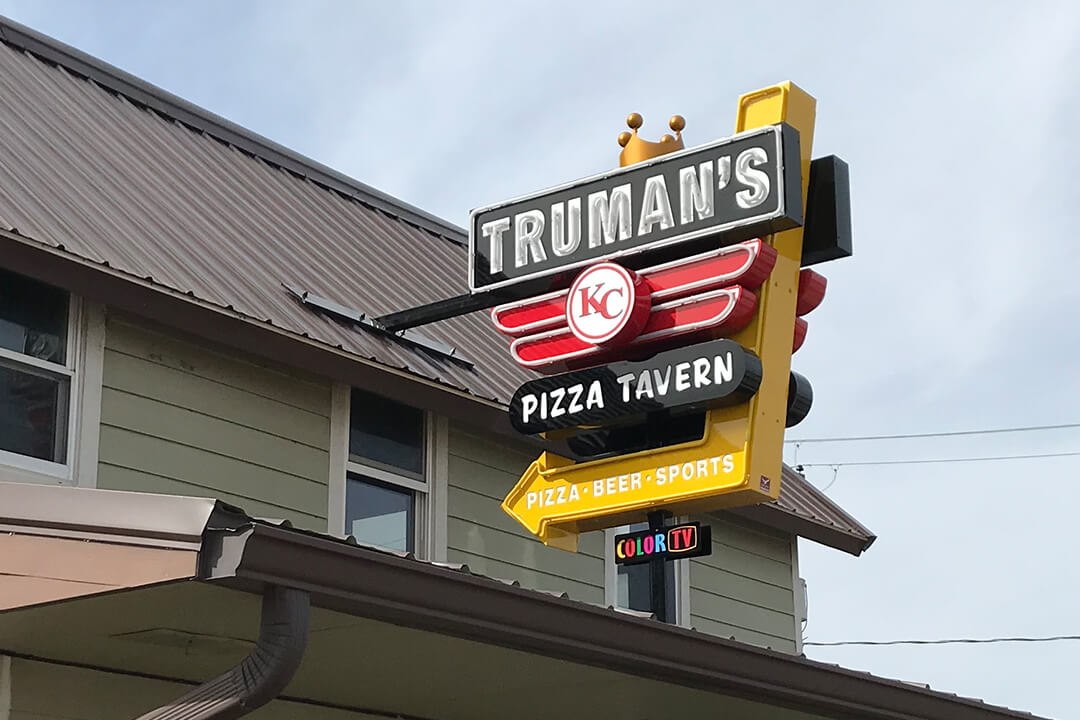 Exterior Neon Truman's Pizza Tavern
